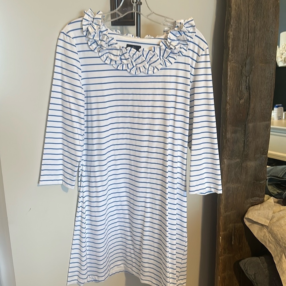 Sailor sailor Women’s White & Blue Striped Ruffle-Neck Dress